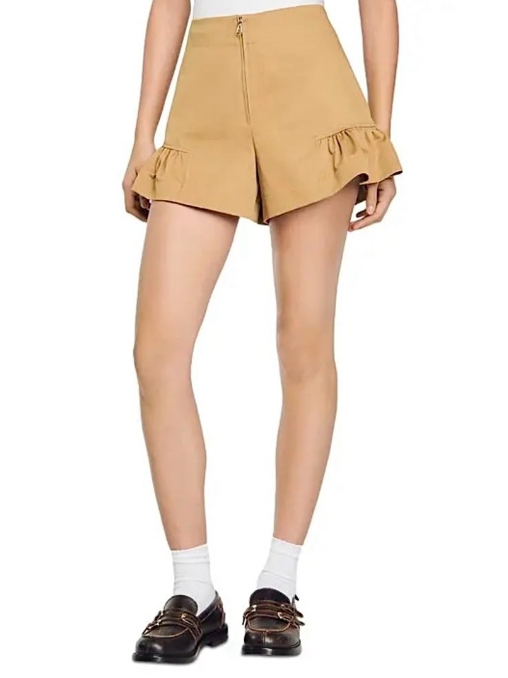 SANDRO High-Waist Ruffle Hem Shorts NWT 🤎